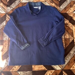 Blair Navy Blue Crewneck Sweater with Plaid Trim